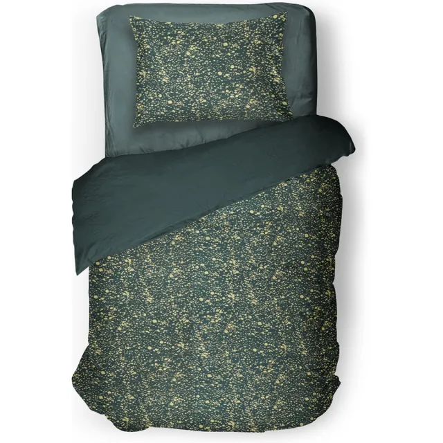 Eleganzzz Dekbedovertrek Foil Velvet - Green - Dekbedovertrek 140x200/220cm - 100% Velvet - Eenpersoons dekbedovertrekken - Dekbedovertrek met Goud