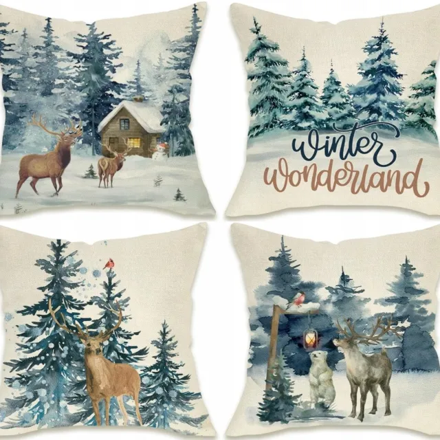 MartiCo Kerst Kussenhoes Decoratief 45x45 cm - Gezellige Feestdagen Bruin, marineblauw, turquoise