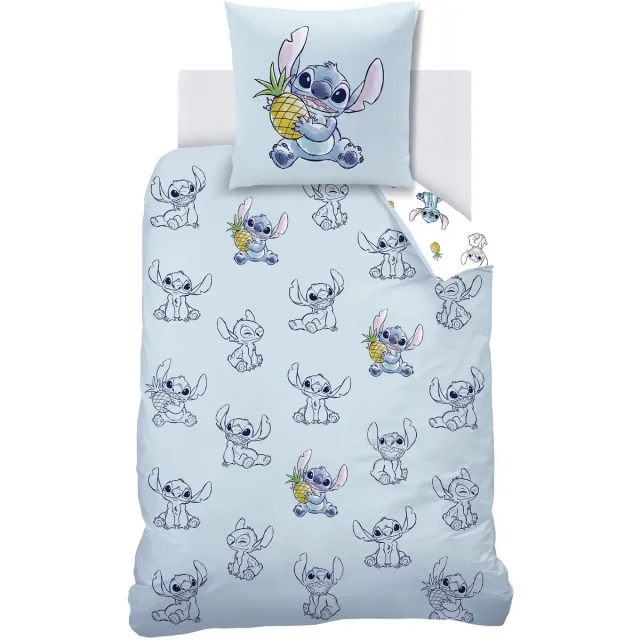 Lilo & Stitch Disney Lilo & Stitch Dekbedovertrek, Ananas - Eenpersoons - 140 x 200 + 63 x 63 cm - Katoen Blauw