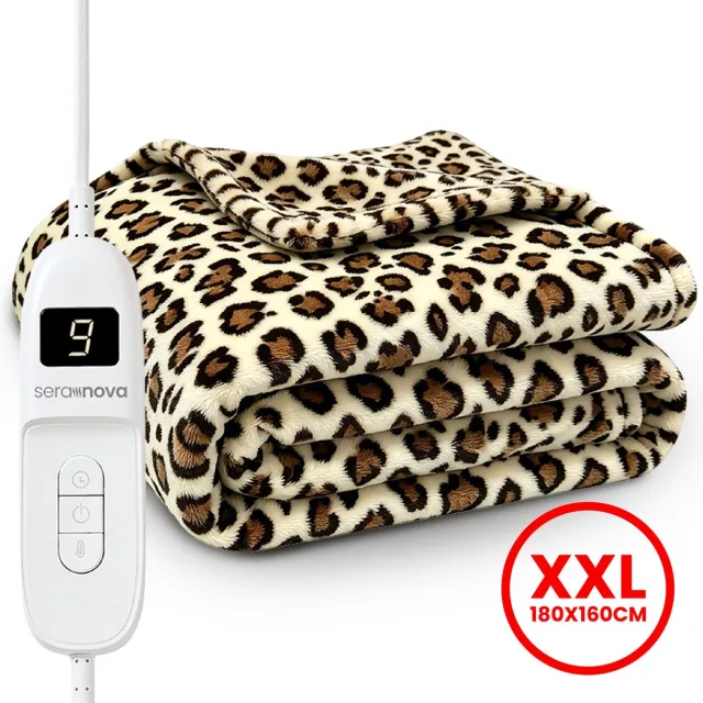 Seranova Elektrische Deken XXL - 180x160 cm - 2 Persoons Bovendeken - Warmtedeken - Dubbelzijdig Fleece Sherpa - Panter Panterprint