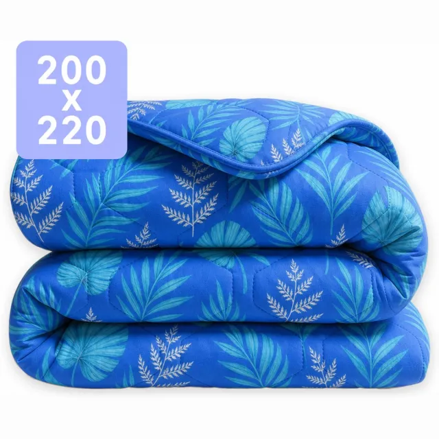 Happybed Dekbed zonder overtrek 200x220 - Wasbaar All Year - Bedrukt dekbed zonder hoes - Hoesloos Dekbed - Tweepersoonsdekbed - Blue leaves