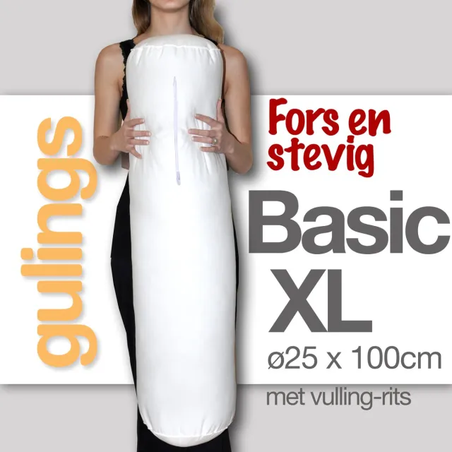 Gulings Guling BasicXL Rolkussen met sleeve wit - Body pillow ø25 x 100 cm, Fors en Stevig, Beter Slapen, Extra Ondersteuning, met Bijvulritsje