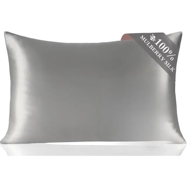 Famanu Zijden kussensloop 100% moerbeizijde voor haar & huid, dubbelzijdig 19 momme 6a kwaliteit, zacht & glad, 600 dradendichtheid, met verborgen rits, 1 stuk, grijs, 50 x 75 cm