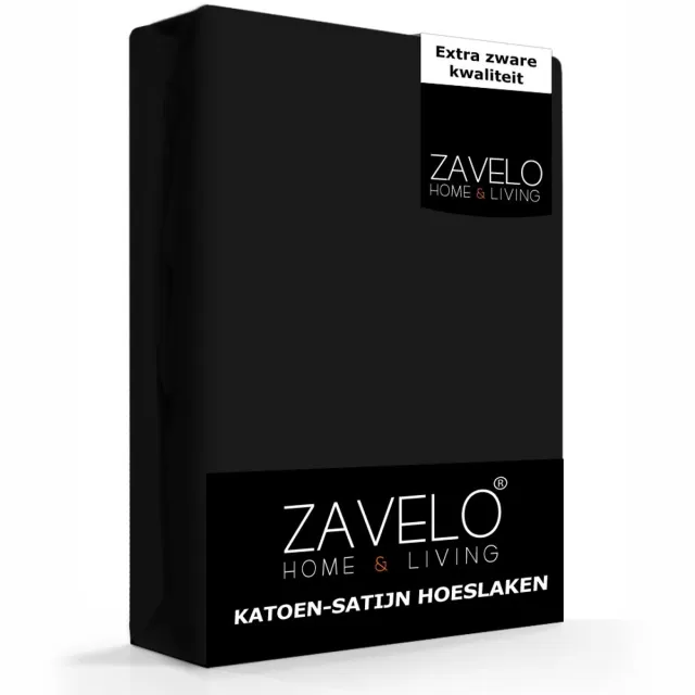 Zavelo Hoeslaken Katoen Satijn Zwart-1-persoons (90x220 cm)
