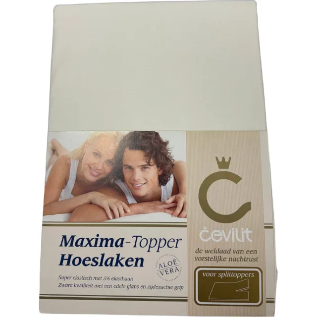 Cevilit Maxima Hoeslaken ECRU – Voor toppers – Maat 140tm160 x 220 – Aloë vera – Jersey Stretch – Extra Zwaar – Hoekhoogte ca 20cm - Zijdezachte grip – anti pilling - Strijkvrij - NR 511