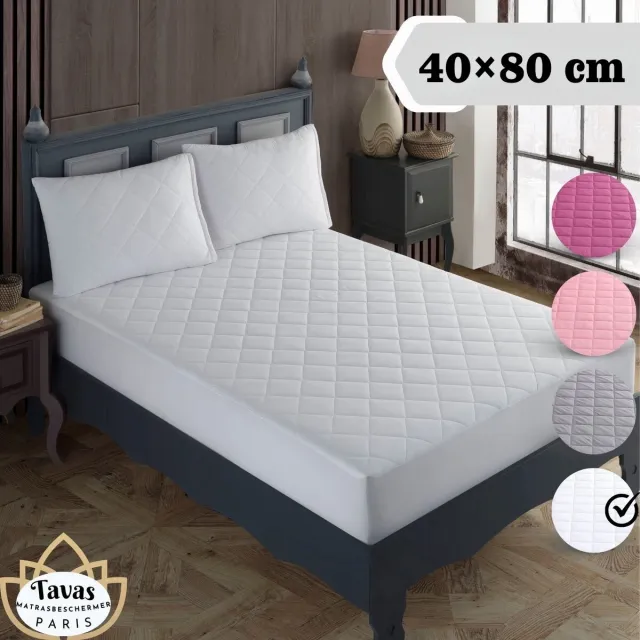 Tavas Waterdicht Matrasbeschermer 40x80 cm Wit Babybed, Ledikant of Juniorbed 100% Katoen Molton Hoeslakenbadstof Rondom Elastiek Waterdichte Matras Beschermer Incontinentie