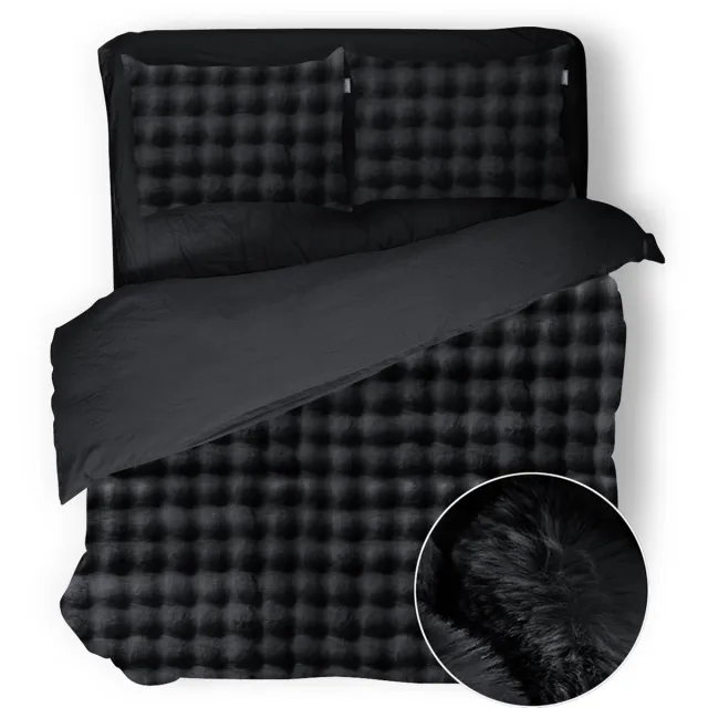 Eleganzzz Dekbedovertrek Shiny Bubble Pom Pom Flanel Fleece - Black - Dekbedovertrek 240x200/220cm - 100% flanel fleece - Lits Jumeaux dekbedovertrekken - 240x220cm - Teddy Dekbedovertrek - Fluffy Dekbedovertrek - Effen Dekbedovertrek