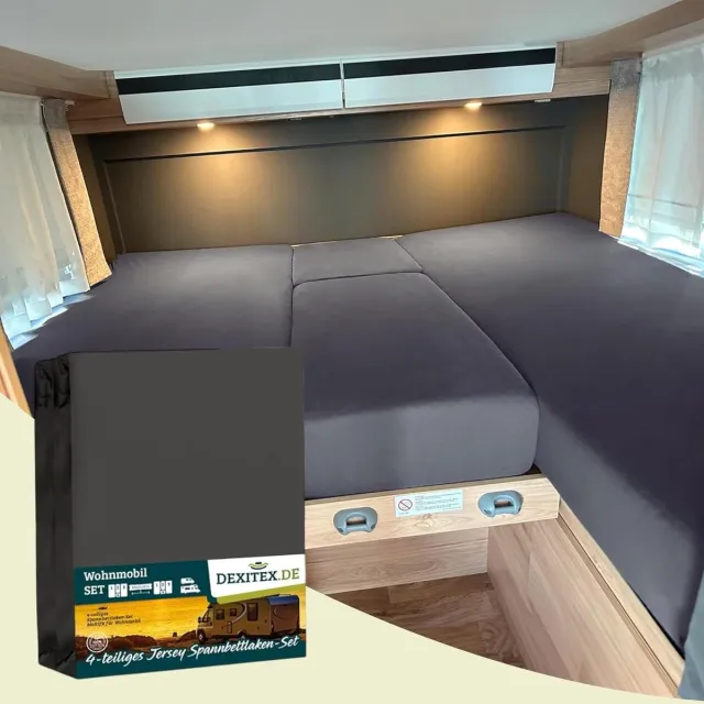 dexitex 1 x Hoeslaken Antraciet / 4 delige set-Geschikt voor Camper lengtebedden of enkele bedden