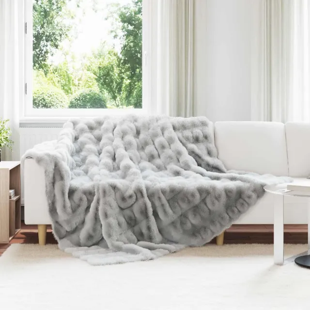 vidaXL Antislip deken van imitatie konijnenbont OLITE 4 st Grijs, foto 2