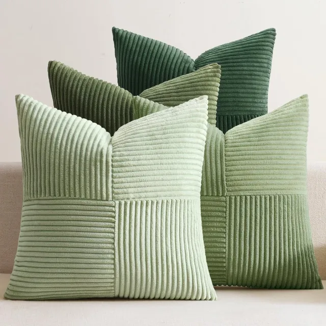 Unyqoos Set van 4 decoratieve ribfluwelen kussenslopen in patchwork design voor thuis groen