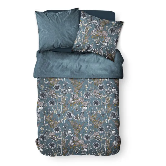 Today Katoenen beddengoed 200 x 200 cm AIRY DAWN, met een plantenpatroon Blauw