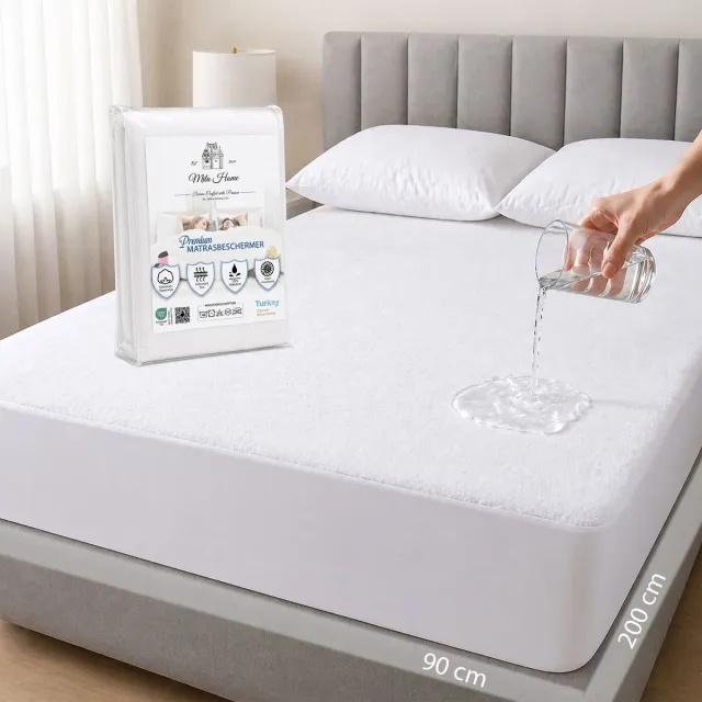 Mila Home Waterdichte Matrasbeschermer - 100% Katoenen Badstof - Ademend - Hoeslaken Model - Rondom Elastiek - Wit - Tot 35 cm Matrashoogte