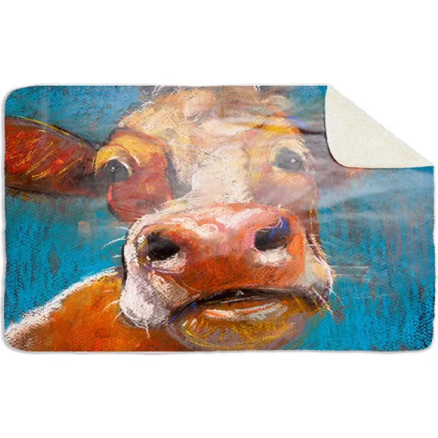 'Maplusbelle' Fleecedeken Dieren Koe, FD2023203, Plaid, 96x146cm, Polyester Sherpa Full Colour voorzijde, witte achterzijde