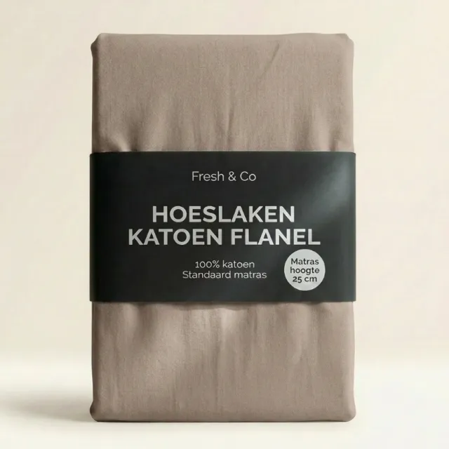 Dekbed-Discounter Fresh and Co Hoeslaken 90 x 210 cm - Katoen Flanel - Geschikt voor matrassen tot 25 cm hoog - Wasbaar op 30 graden - Strijkvrij - Taupe