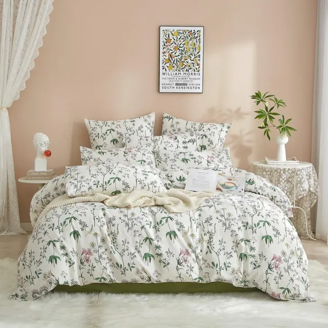 Ibenzoa Katoenen dekbedovertrekset met kleurrijk bloemenpatroon voor een stijlvolle slaapkamer Wit