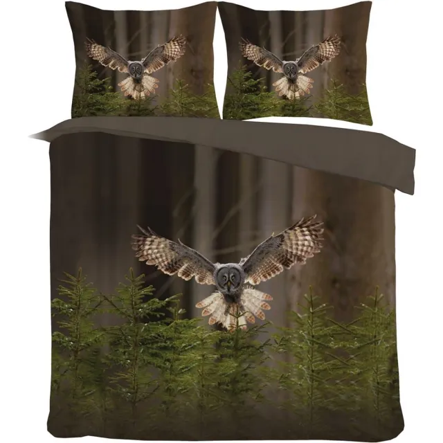 princessdekbedden Dekbedovertrek -Vliegende-UIL- Taupe-Tweepersoons Lits-jumeaux -240 x 220-cm + 2 kussenslopen 60x70cm