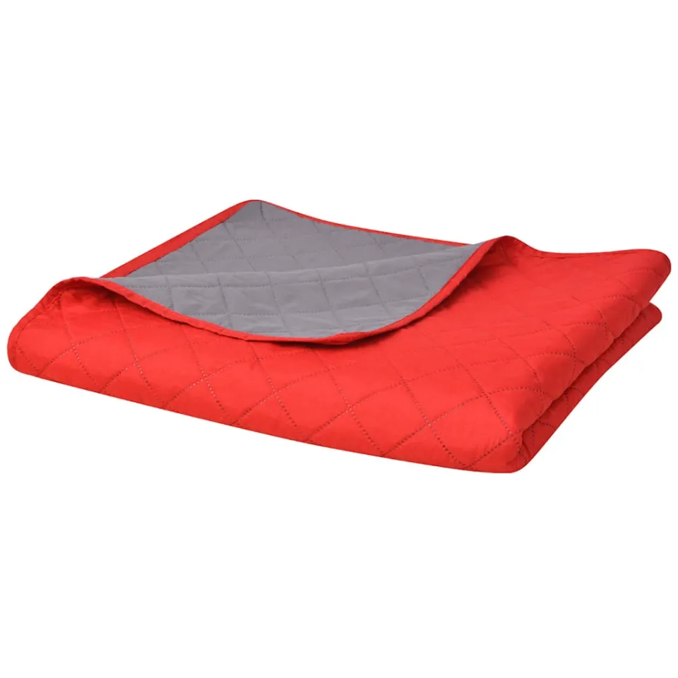 vidaXL Dubbelzijdige quilt bedsprei rood en grijs 230x260 cm, foto 2