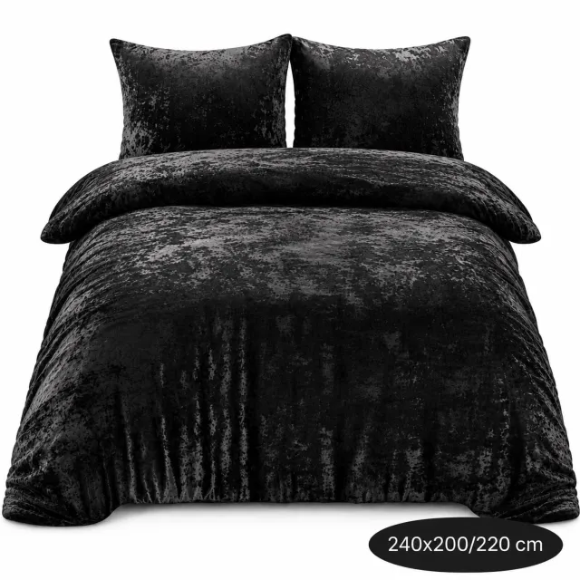 Roden Blue Crushed Velvet Dekbedovertrek - 240x200/220 - Tweepersoons - Zwart - Luxe Velours - Extra Zacht - Incl. 2 Kussenslopen