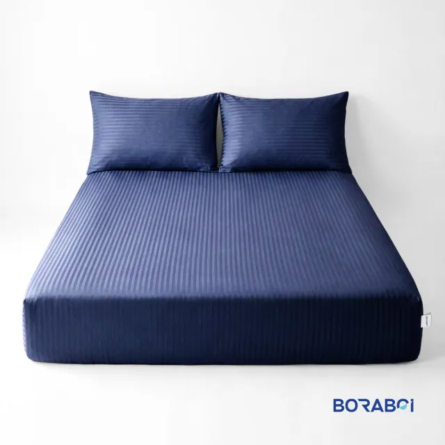 Boraboi Luxe 3-delige Hoes Laken Set Katoen ,Satijnlook,Gestreept ,İndigo