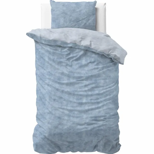 Sleeps Washed Cotton Flanel Dekbedovertrek 140x200/220 cm - Heerlijk Warm en Zacht Blauw