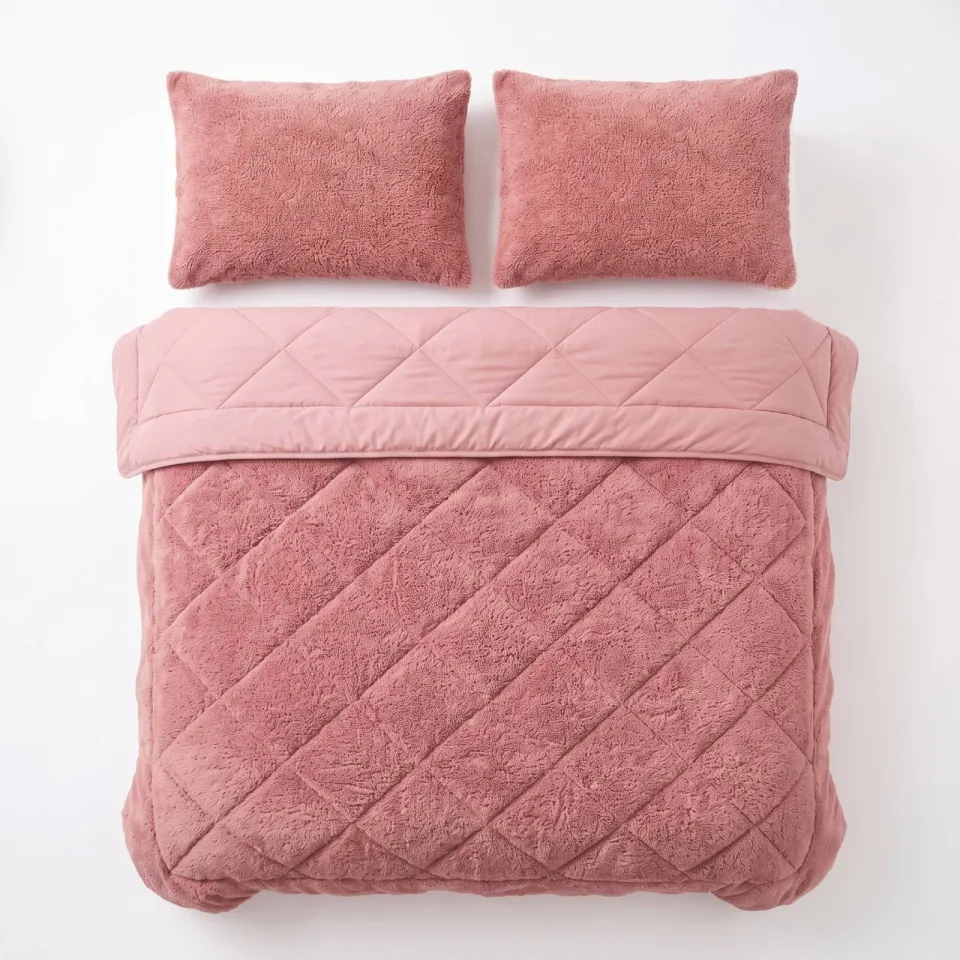 NOUS Living wasbaar dekbed velvet en teddy- Donkerroze roze, foto 8
