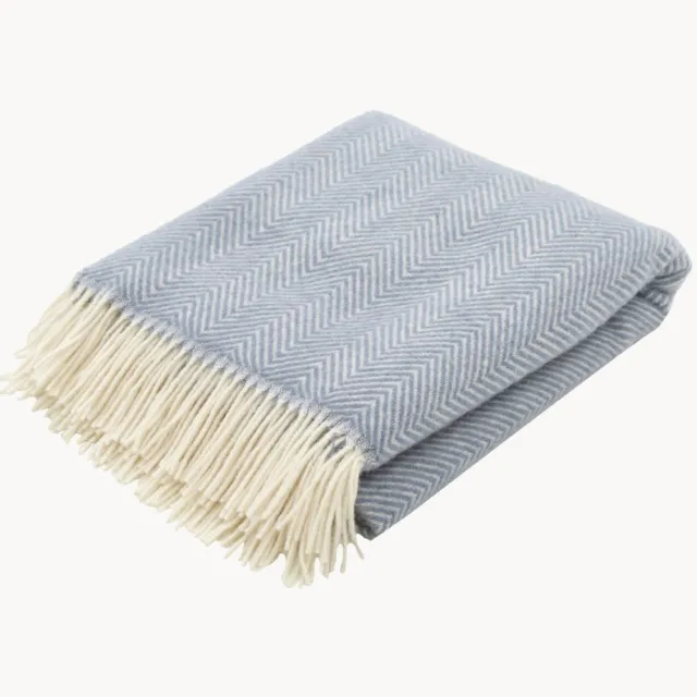 STTS International Wollen plaid Tyrol met visgraatpatroon en franjes Blauw