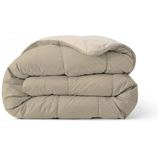 Zelesta Comfort Duo Dekbed zonder overtrek - Wasbaar Hoesloos dekbed - Met vaste overtrek - 2 in 1 - Taupe & Champagne - 160x220cm