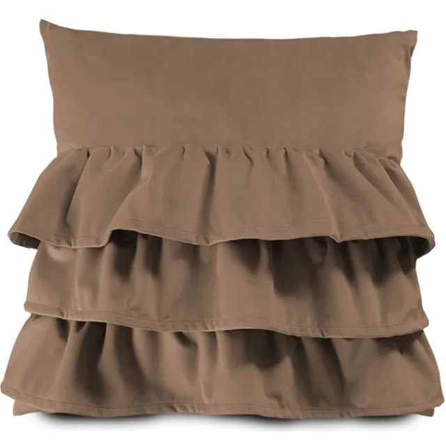 Decordruk Decoratieve Kussensloop VELVET VE2206 met Ruches - Lichtbruin