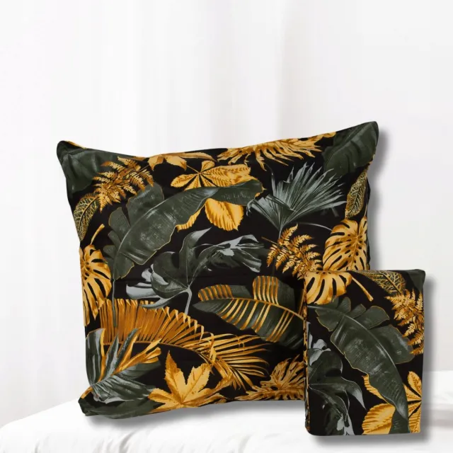 DrBED Elegante Katoenen Dekbedovertrek Set - 160x200 cm - Tropische Print - Luxe Satijn Afwerking - Inclusief Kussenslopen 70x80 cm Zwart;Geel;Groen