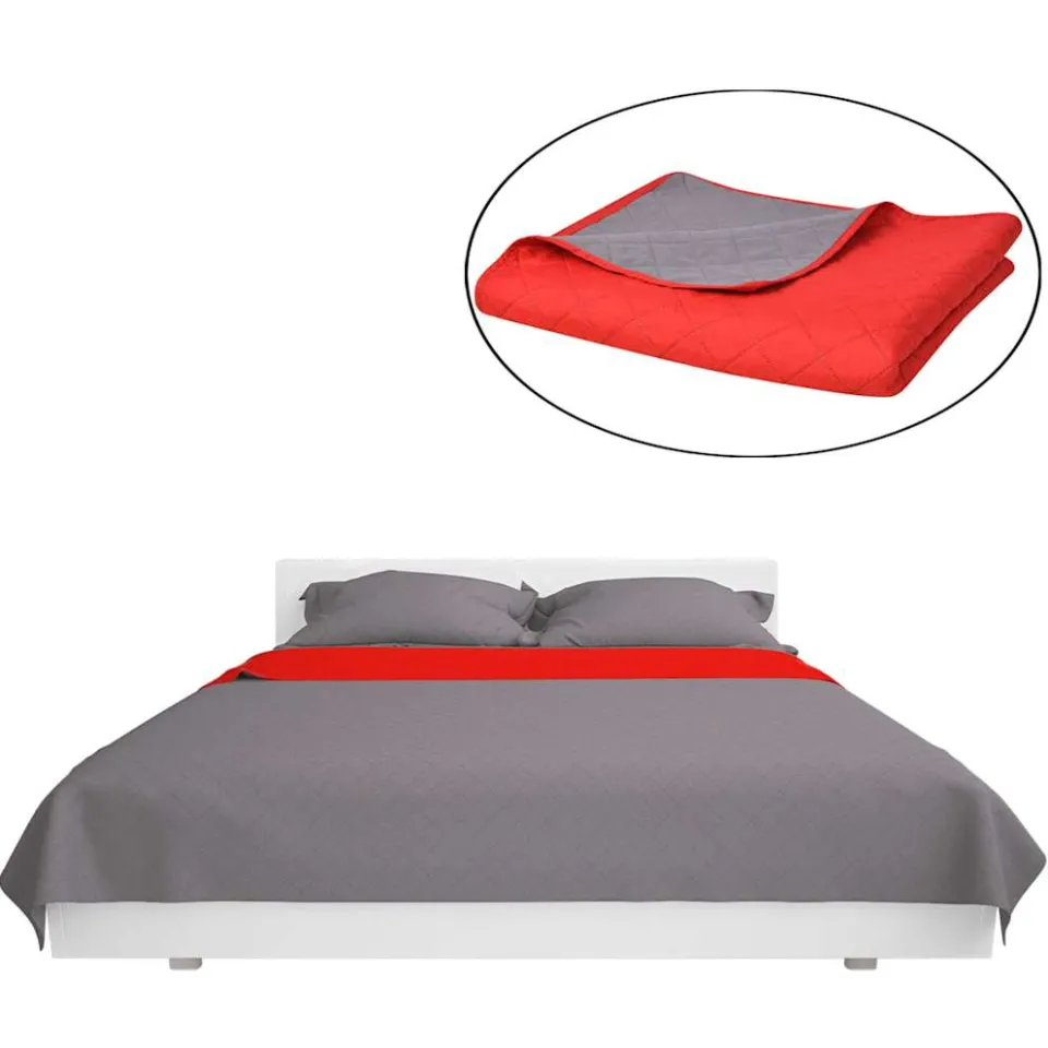 vidaXL Dubbelzijdige quilt bedsprei rood en grijs 230x260 cm, foto 3