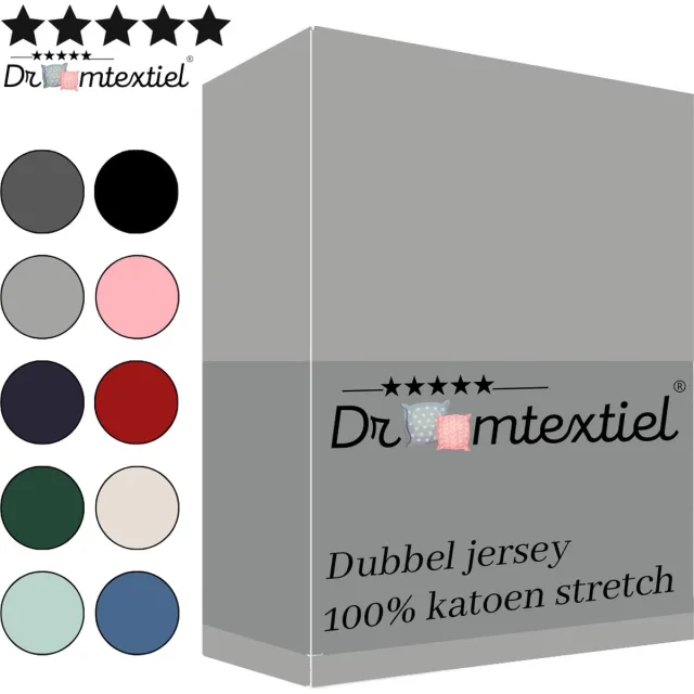 Droomtextiel Dubbel Jersey Hoeslaken Grijs Lits-Jumeaux 180x200 cm - 100% Katoen - Hoge Hoek - Heerlijk Zacht - Strijkvrij - Rondom elastiek - Stretch - Dikke Kwaliteit