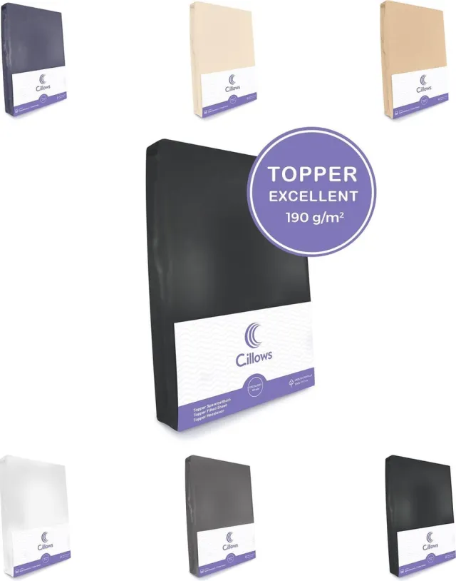 Cillows Excellent Jersey Hoeslaken voor Topper - 140x200 cm - (tot 5/12 cm hoogte) – Zwart