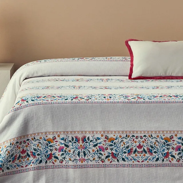 English Home Charming Lines- Zomerdeken - Tweepersoons - 100% Katoen - 200x220 cm - Kleurrijk Groen/Kleurrij