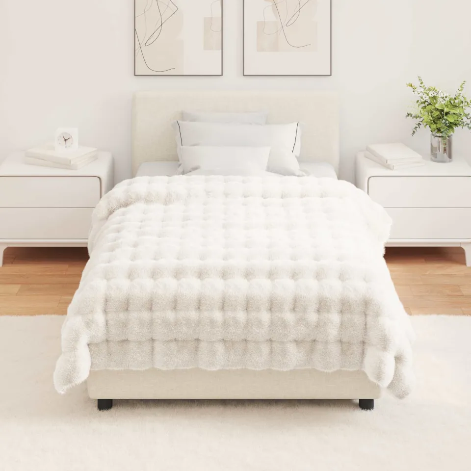 vidaXL Antislip deken van imitatie konijnenbont OLITE Wit 130 x 150 cm, foto 4