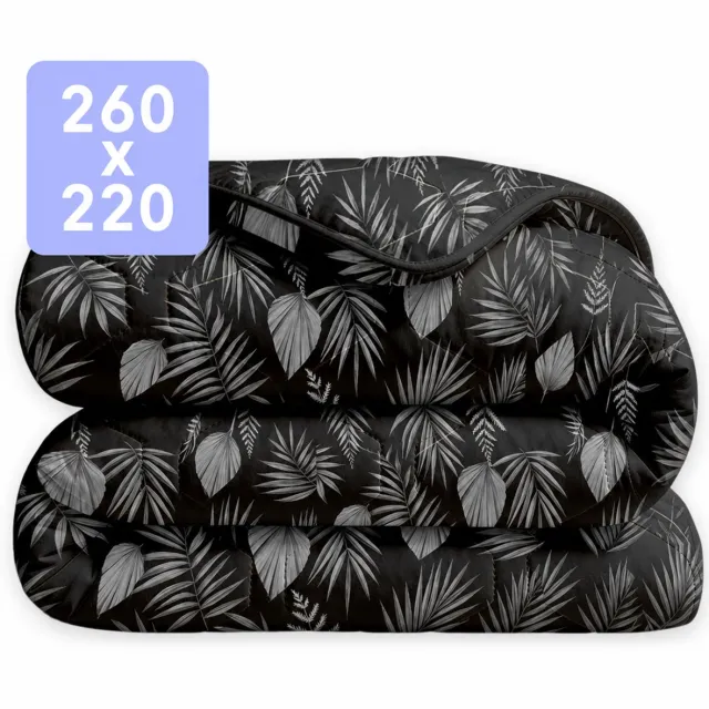 Happybed Dekbed zonder overtrek 260x220 - Wasbaar All Year - Bedrukt dekbed zonder hoes - Hoesloos Dekbed - Extra breed - Black leaves