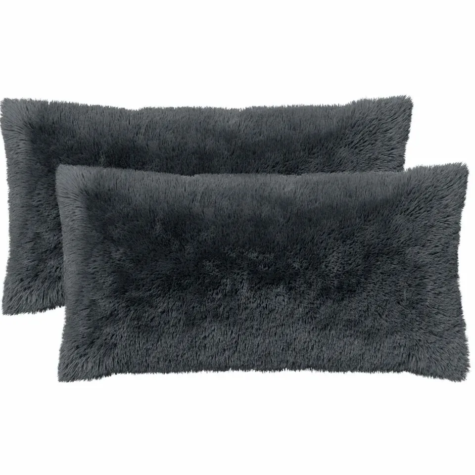 vidaXL Kussensloop 2 st HEERLEN Antracietkleurig 40 x 70 cm PV Fleece, foto 3