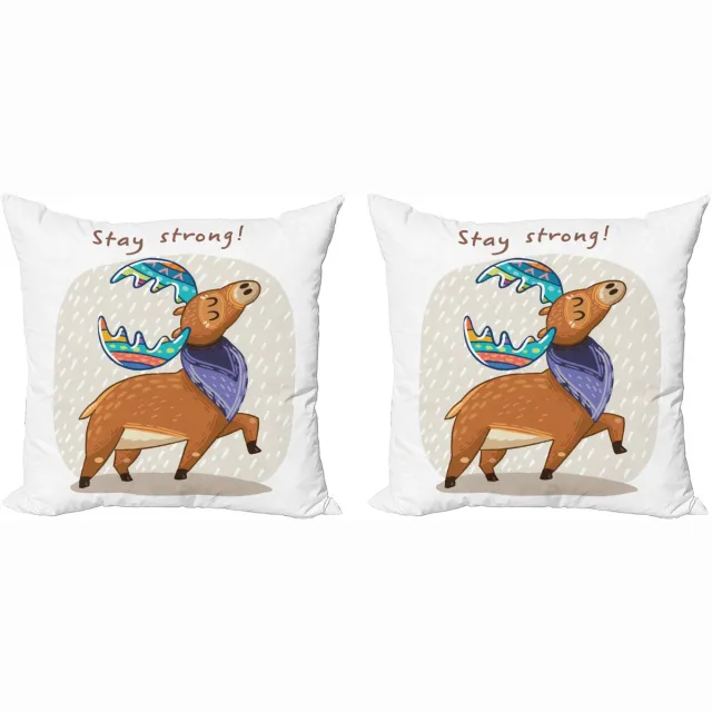 ABAKUHAUS Sierkussenhoes met elandmotief, set van 2, kleurrijk en vrolijk boho-hert, 40x40 cm, wit, bruin, blauw
