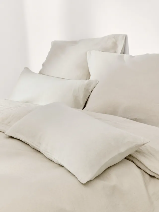 Westwing Collection Gewassen linnen dekbedovertrek Airy Beige