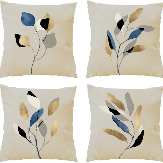 Ibenzoa Set van 4 Stijlvolle Decoratieve Kussenhoezen met Blad- en Plantontwerpen voor Huisdecoratie beige