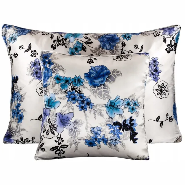 Malbery 100% Zijden Kussensloop 70x80cm - Blue Blossom Bloemendessin