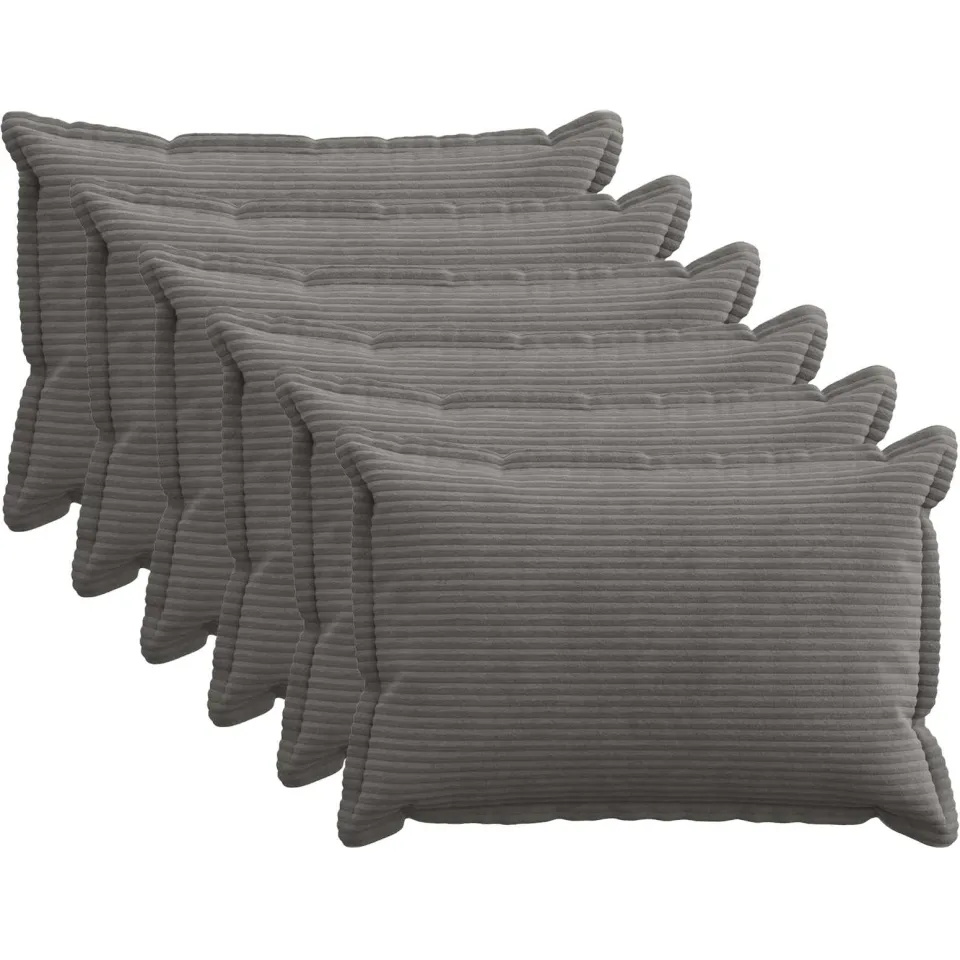 vidaXL Kussensloop 6 st HOUTEN Donkergrijs 50 x 70 cm corduroy, foto 3