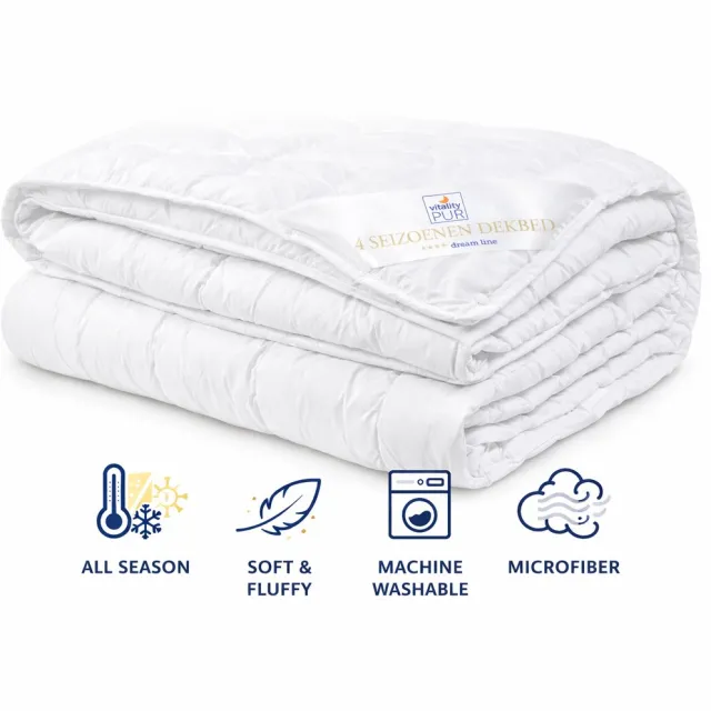 Vitality Pur Åre - 4-Seizoenen Dekbed 200x220 - 2-Delig met Drukknopen - Ademend & Vochtregulerend - Anti Allergie & Huisstofmijt - Luxe Hotelkwaliteit - Zomer & Winterdekbed Wit