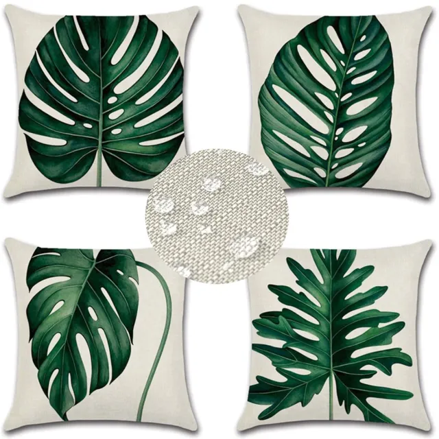 Ibenzoa Geometrische Outdoor Kussenhoezen Set van 4, Smaragdgroen, Linnen Look, 45x45cm