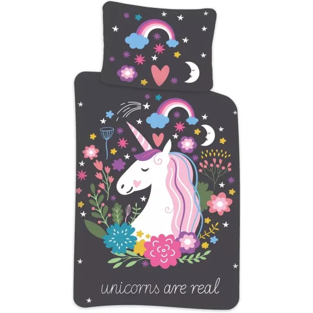Unicorn Peuterdekbedovertrek Unicorns are Real 100 x 135 cm - Katoen Zwart Multicolor