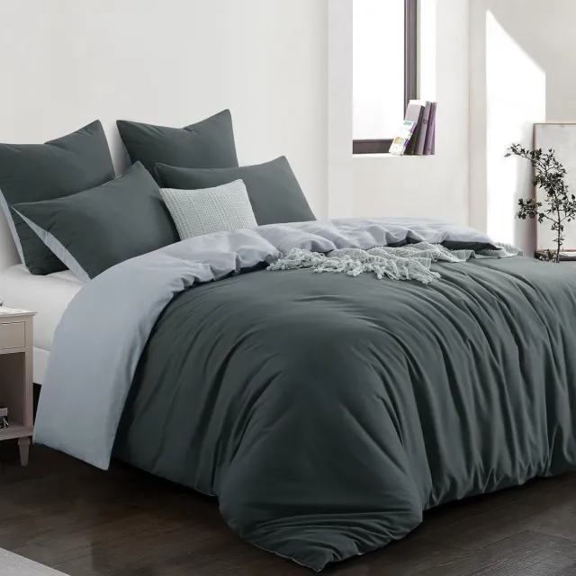 Famanu Beddengoedset, 3-delig, 200 x 220 cm, grijs, omkeerbaar beddengoed met ritssluiting, tweekleurig dekbedovertrek van zachte microvezel met kussenslopen, antraciet en lichtgrijs
