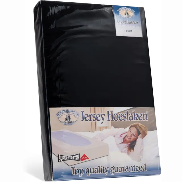 Harris&Darwin Harris Hoeslaken - 100% Jersey Katoen - 200x200 cm - tot 35cm matrasdikte - 220 g/m² - Zwart