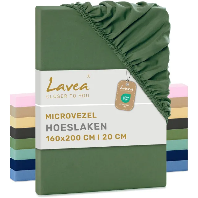 lavea Hoeslaken 160x200 cm – zachte en ademende microvezel – voor matrassen tot 20 cm – met elastiek rondom – oeko-tex gecertificeerd – Olijfgroen