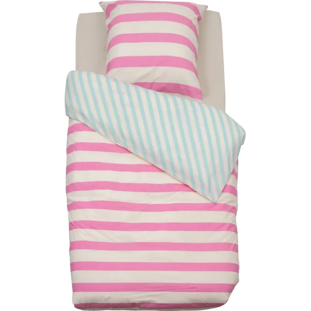 Atmosphera Kids Dekbedovertrek set met 1 kussensloop 140x200cm/65x65cm - Gestreepd Roze
