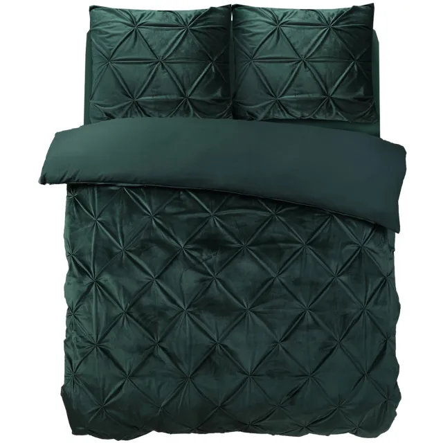 Sleeptime Velvet Pintuck Dekbedovertrek - Eenpersoons - 140X200/260 + 1 x kussensloop 60x70 - Groen