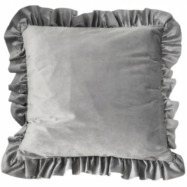 Granda Decoratieve Kussenhoes 40x40 cm Velours met Ruches - Grijs